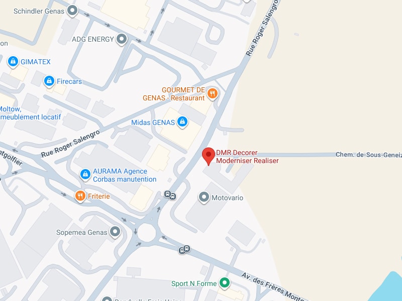 Plan d'accès DMR Decorer Genas - Rue Roger Salengro Plan Google Maps de DMR Decorer à Genas, situé rue Roger Salengro près de l'avenue des Frères Montgolfier.