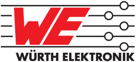 Logo Würth Elektronik : Leader des Composants Électroniques Logo Würth Elektronik, WE rouge et lignes de circuits.
